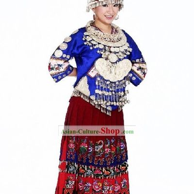 Chinese Ethnic Miao Clothing and Hat Complete Set