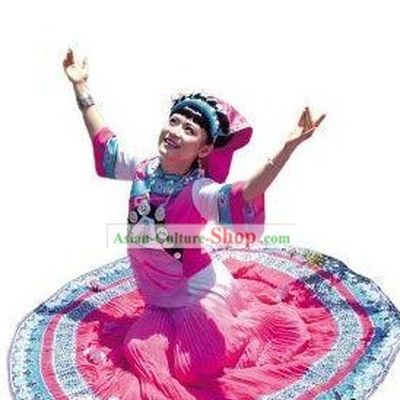Chinese Traditional Yi Minority Dress and Skirt Complete Set