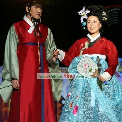 Ancient Korean Hanbok Clothing Two Sets for Men and Women