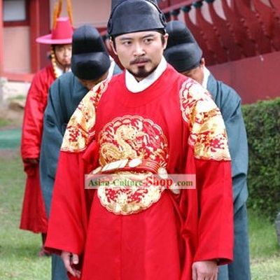 Ancient Korean Emperor Dragon Costumes and Hat Set