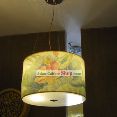 Chinese Original Lotus Painting Hanging Lantern