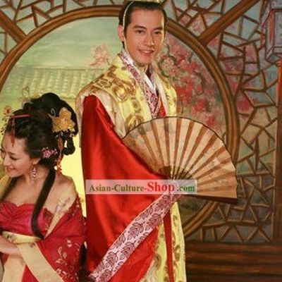 Traditional Chinese Wedding Hanfu Dress and Coronet Complete Set