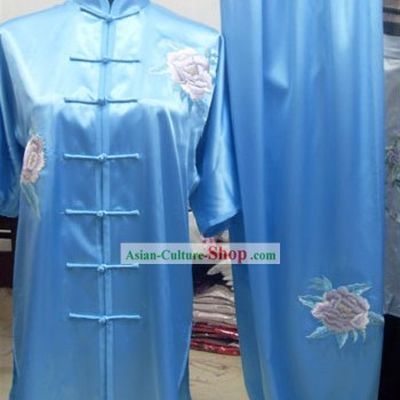Traditional Peony Silk Kung Fu Suits Complete Set for Men or Women