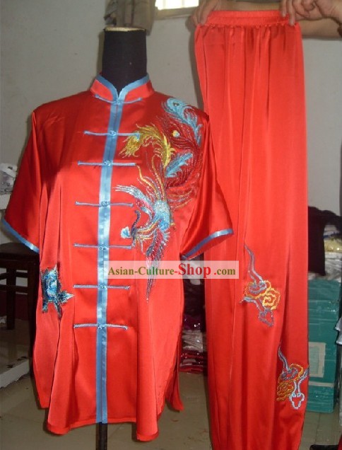 Professional Tai Chi Competition Silk Phoenix Clothes Complete Set