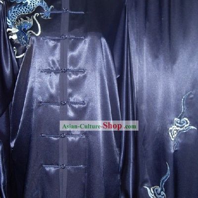 Embroidery Dragon Silk Kung Fu Suits Complete Set for Men