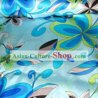 Light Blue Sunflower Silk Fabric