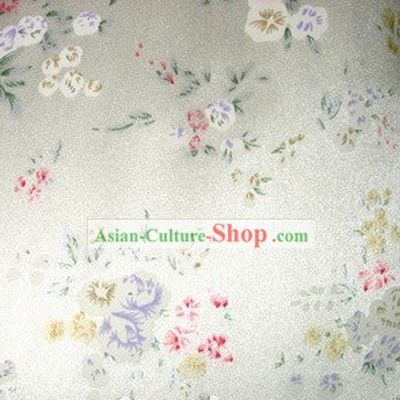 Traditional Chinese Flower White Silk Fabric