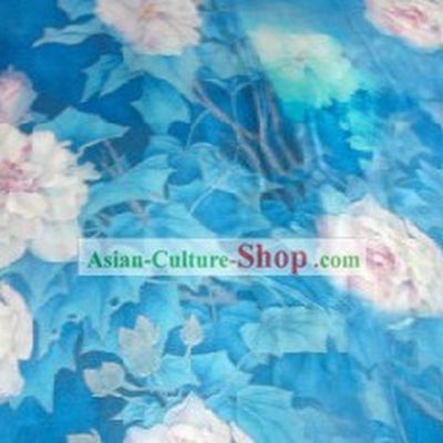 Classical White Lotus Blue Silk Fabric
