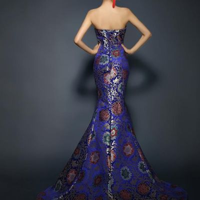 Chinese Peony and Butterfly Tie Evening Dress