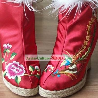 Chinese Handmade Embroidery Bird and Flower Boots