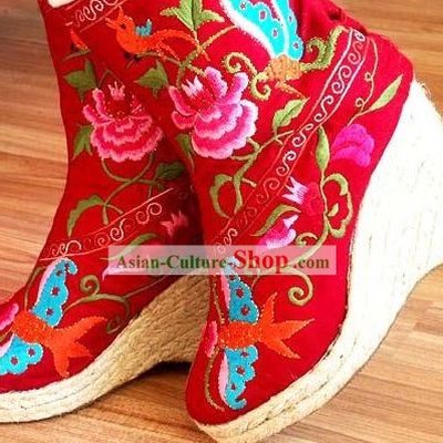 Chinese Hand Made High Heel Embroidery Boots