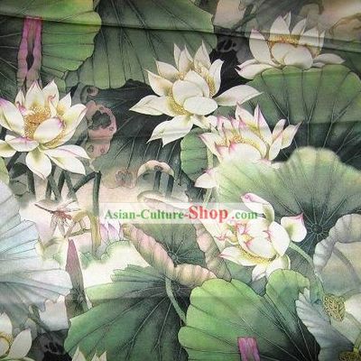 Chinese Classical Green Lotus Silk Fabric