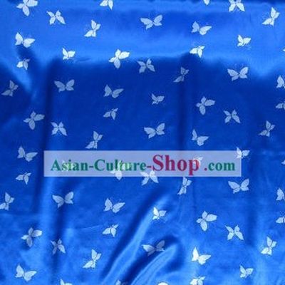 Chinese Pure Silk Blue Butterfly Fabric