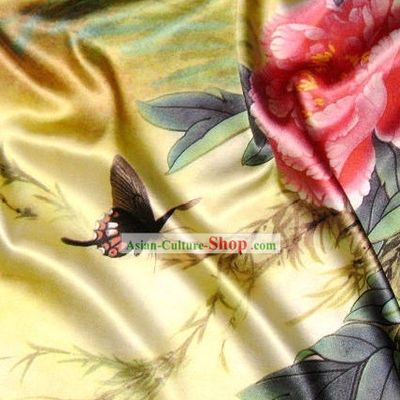 Chinese Pure Silk Bird Flower Butterfly Fabric