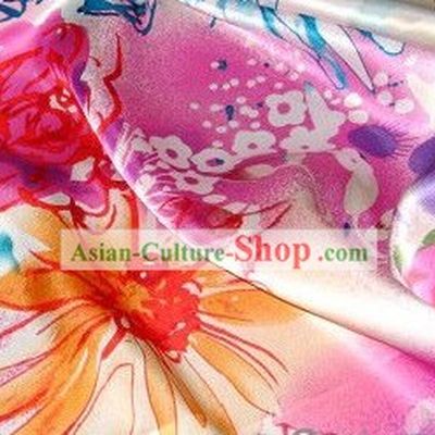 Traditional Chinese Pink Flower Silk Fabric