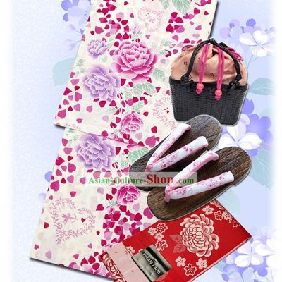 Traditional Japanese Yukata Kimono Clothing Complete Set
