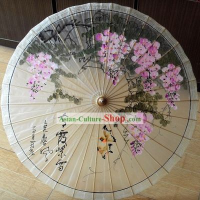 Chinese Painted Flower and Bird Oilpaper Umbrella