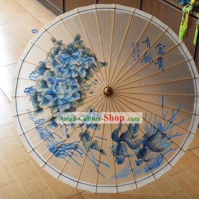 Chinese Hand Painted Goldfish Umbrella