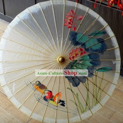 Chinese Classical Summer Lotus Painting Umbrella
