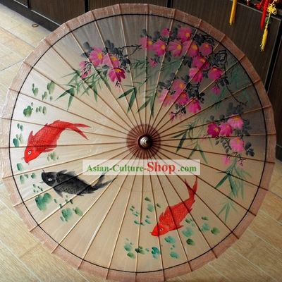 Chinese Classical Carp Painting Sun Umbrella