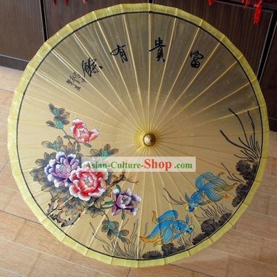 Chinese Traditional Goldfish Painting Display Umbrella
