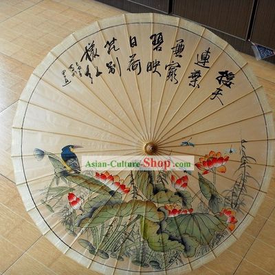 Chinese Traditional Bird Flower Painting Umbrella