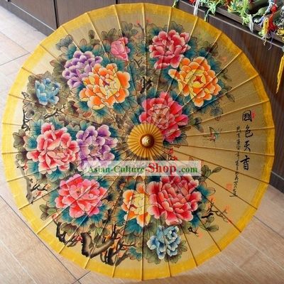 Chinese Traditional Painting Peony Umbrella Collectible