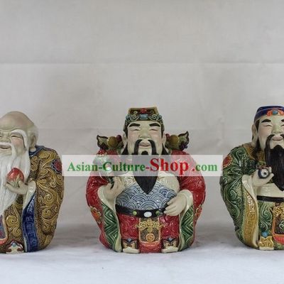 Chinese Fu Lu Shou Three Starts Shiwan Ceramics Pottery