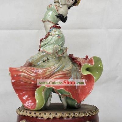 Chinese Drum Dance Shiwan Ceramics Figurine