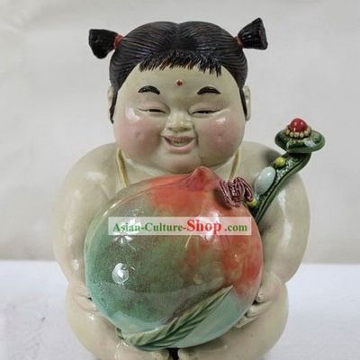 Lucky Chinese Girl Shiwan Ceramics Figurine