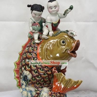 Happy Chinese New Year Shiwan Ceramic Figurine