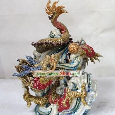 Feng Shui Dragon Chinese Shiwan Ceramic Figurine