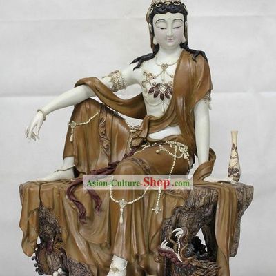Chinese Dragon and Guan Yin Shiwan Ceramic Sculpture Figurine