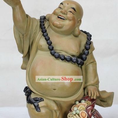 Monk Celebrating Your Birthday Shiwan Ceramic Sculpture Figurine