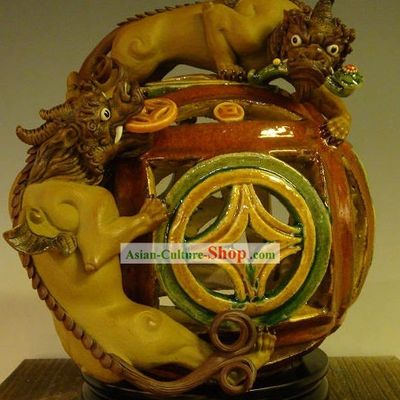 Chinese Feng Shui Pixiu Shiwan Ceramic Sculpture Figurine