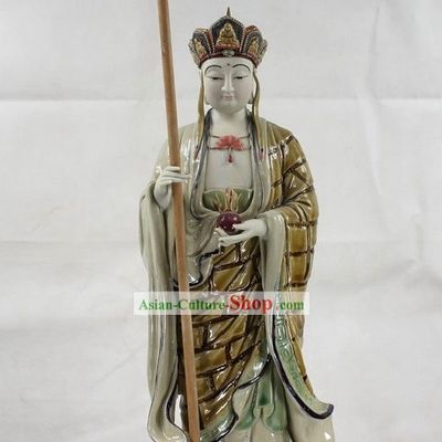 Ancient Chinese Monk Shiwan Ceramic Sculpture Figurine