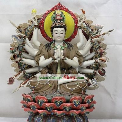 Thousands Hands Guan Yin Shiwan Ceramic Sculpture Figurine