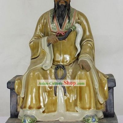 Sitting Chun Yang Lv Zu Chinese Shiwan Ceramic Figurine