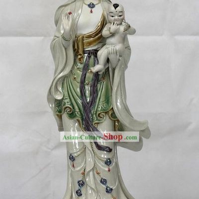 Giving Children Guan Yin Chinese Shiwan Ceramic Figurine