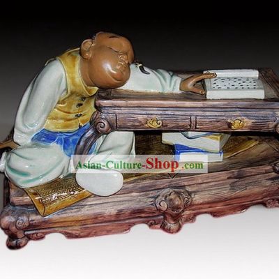 Sleeping Reader Chinese Shiwan Ceramic Figurine