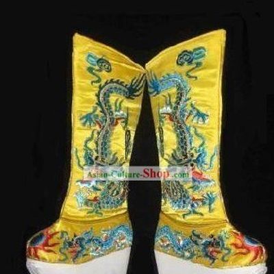Chinese Opera Emperor Embroidered Dragon Boots