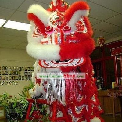 Amazing Festival Celebration Half Red Half White Supreme Handmade Lion Dance Costumes