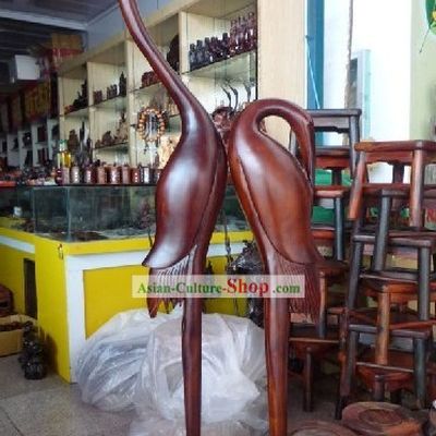 Top Chinese Natural Wood Crane Pair Collectibles