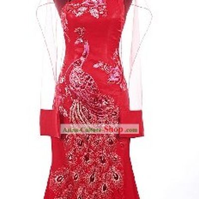 Traditional Red Peacock Wedding Dress