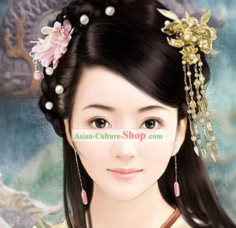 Chinese Classic Handmade Pink Flower Hair Decoration