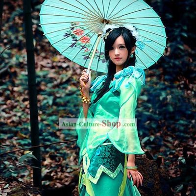 Ancient Chinese Green Fairy Costume and Hair Accessories
