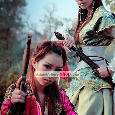Ancient Chinese Swordswoman Sisters Costumes 2 Sets