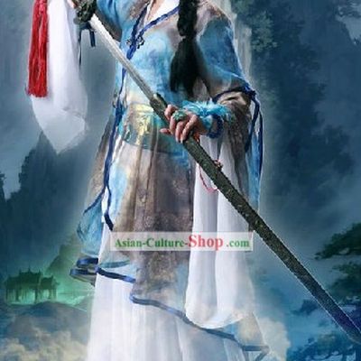 Ancient Chinese Swordswoman Costume and Hair Ornaments