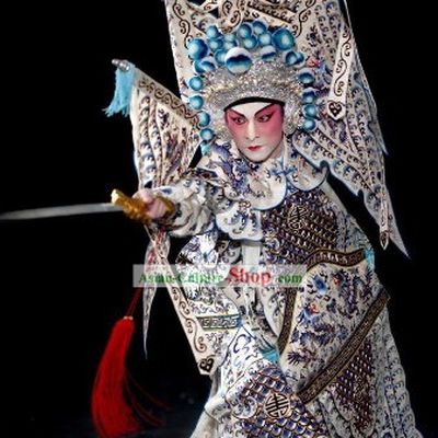 Peking Opera Wusheng Armor Costumes with Flags and Helmet