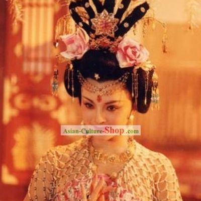 Ancient Style Tang Dynasty Yang Yuhuan Beauty Wig and Headgear